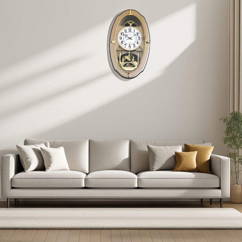 Horloge murale 20,5 po H brun clair et doré