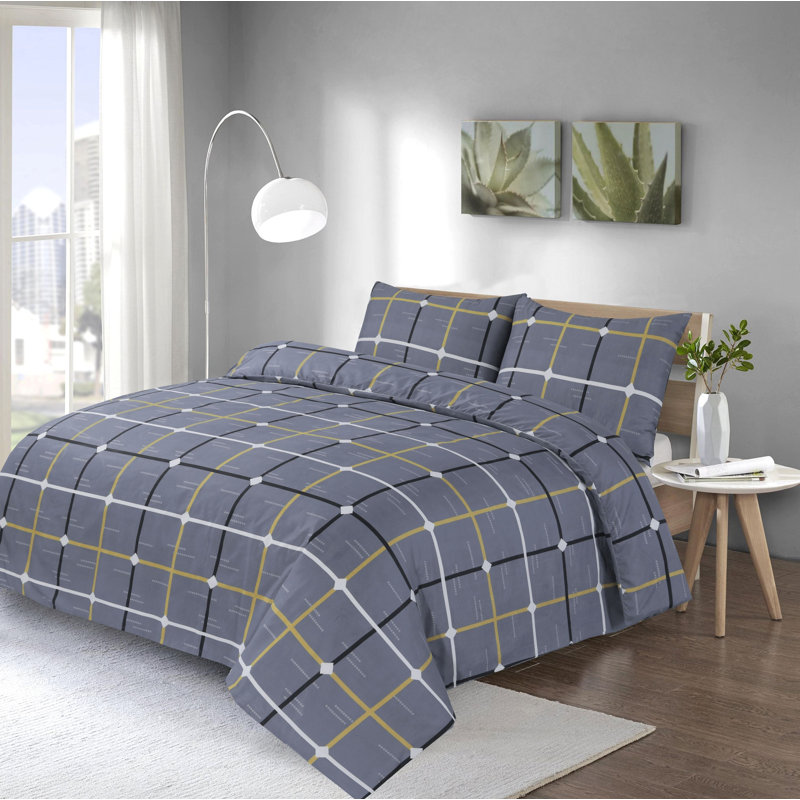 NZ Microfiber Chequered Duvet Cover Set with Pillowcases, Double