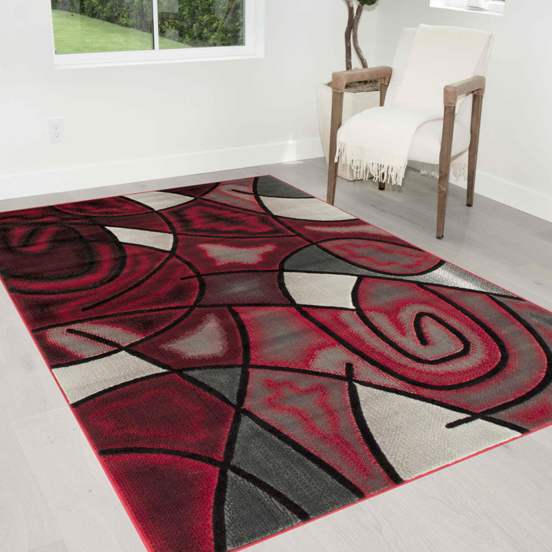 Tapis rouge à motif abstrait Jipson, Rectangle 5 pi x 7 pi