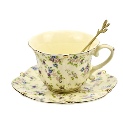 3-Piece Country Roses Bone China Tea Cup and Saucer Set, Vintage Elegant Tea Party Gift for Women