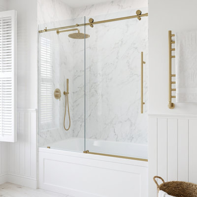 Elan E-Class 56-60" W x 66" H Sliding Frameless Tub Door with 3/8" Clear Glass