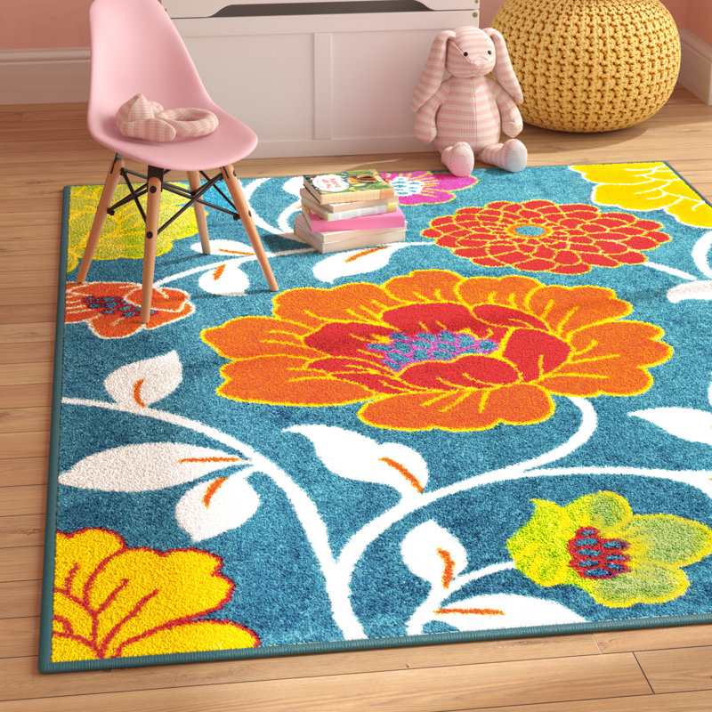 Bezno Starbright Daisy Flowers Blue Rug, Rectangle 5' x 7'