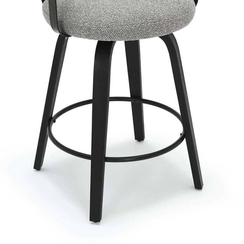 26'' Upholstered Swivel Counter Stool With Back And Bentwood Legs For Kitchen Island, Gray Seat/Black Frame