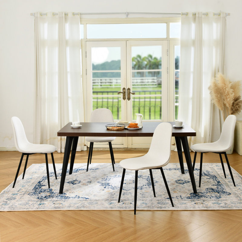 Hranislav Elegant 5 Pieces Dining Table Set 63" Rectangular Dining Table with Mid-century Modern Upholstered Chairs for Dining Room