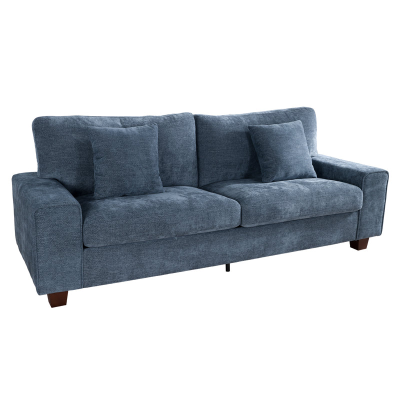 71'' Modern Upholstered Loveseat With Solid Wood Legs, Oversized Sofa With 2 Accent Pillows, Blue