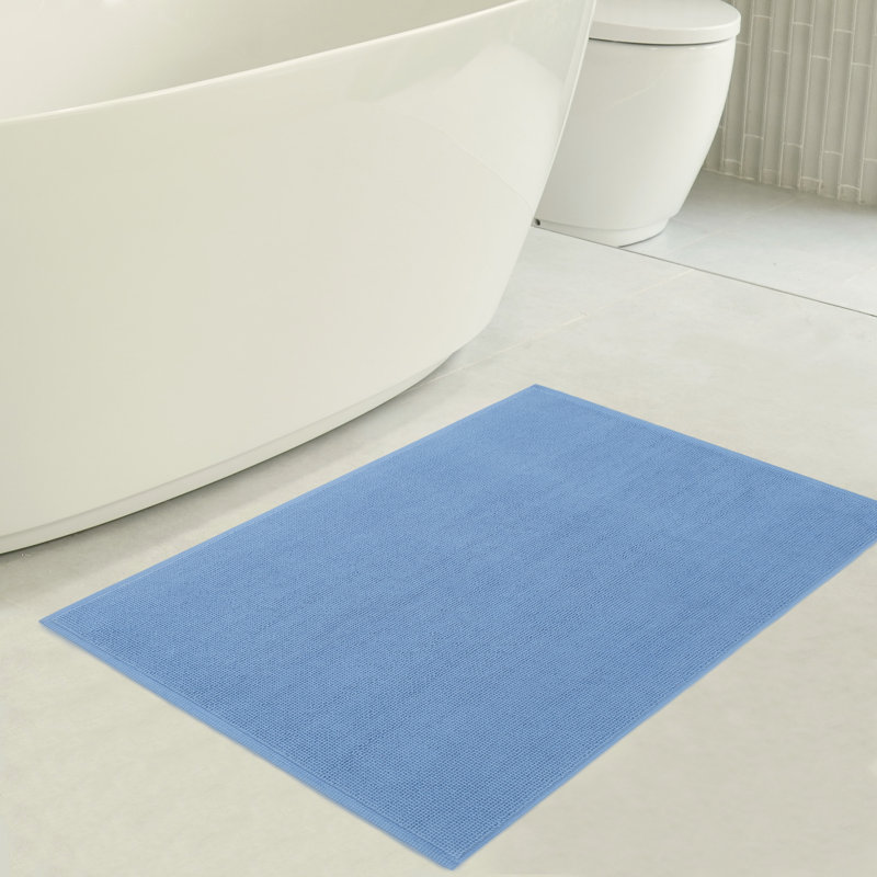 Chemung 100% Cotton Non-Slip Bath Rug, 24" L x 17" W, Sky Blue