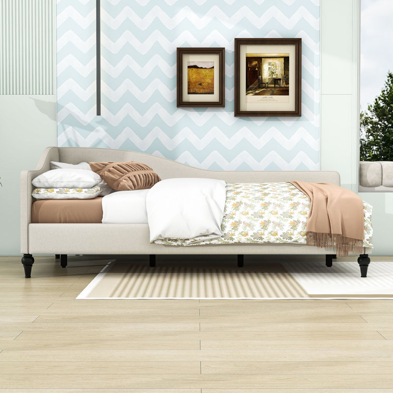 Linen Upholstered L-Shaped Daybed with Semi-Enclosed Design, Twin, Gray