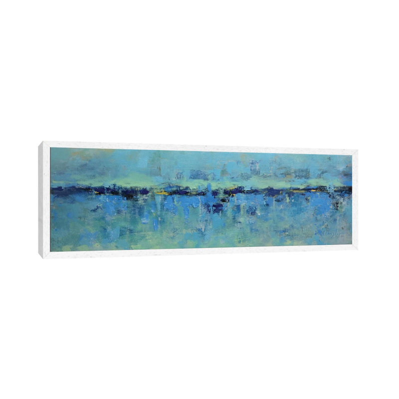 Abstract Seascape XXI by Radiana Christova - Panoramic Painting on Canvas, 121.92 cm H x 40.64 cm W, White Framed