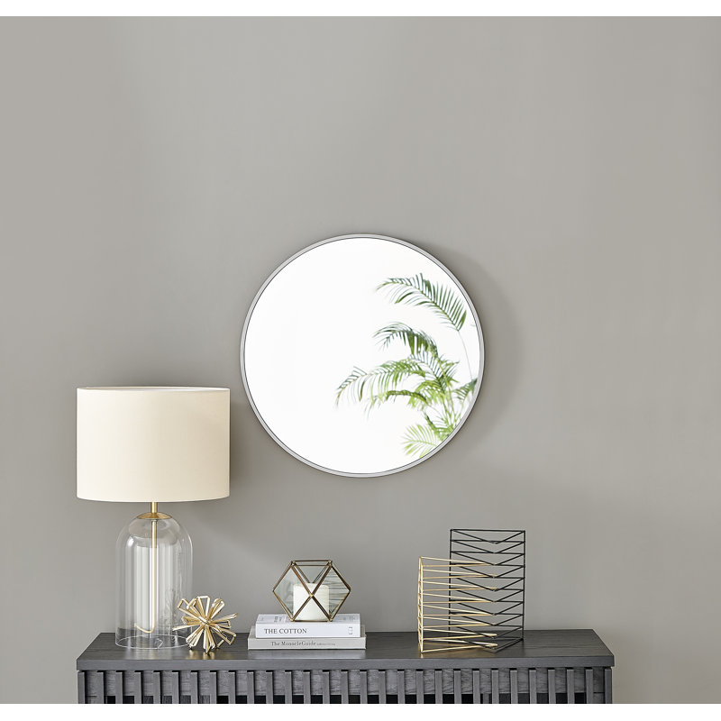 Alcantera Round Metal Frame Wall Mirror Simple and Elegant Modern Design, 60cm H x 60cm W, White