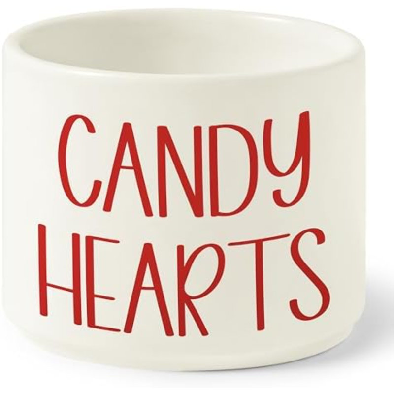Candy Dish Cauldron - Valentine's Day Mini Ceramic Candies Bowl Tiered Tray Decor, Snack Serving Bowl Table Wishes Accents for Valentines Themed Party Home Kitchen Gifts (Red Candy Hearts)