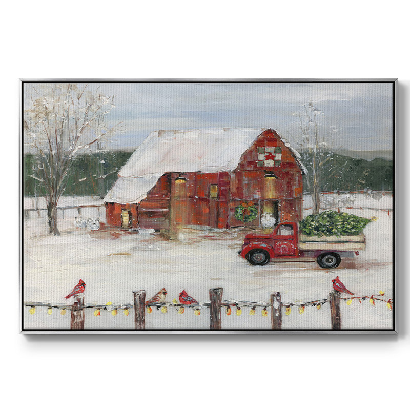 Christmas Farmyard, reproduction d'art sur toile, H 17 po x l 25 po x P 2 po, Encadrement argenté
