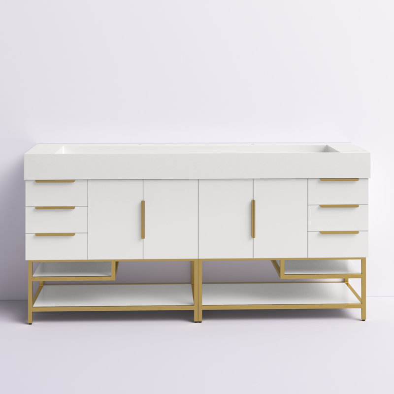 Ensemble de meuble-lavabo double 71 po Ridley, Blanc / Chêne, Blanc