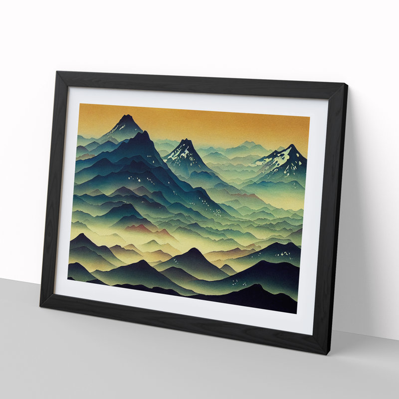 Japanese Mountains Vol.5 - Single Picture Frame Painting, 46cm H x 64cm W x 2cm D, Black
