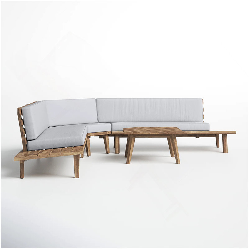 HILLCREST  V Shaped 4-Piece Sofa Set-Gray