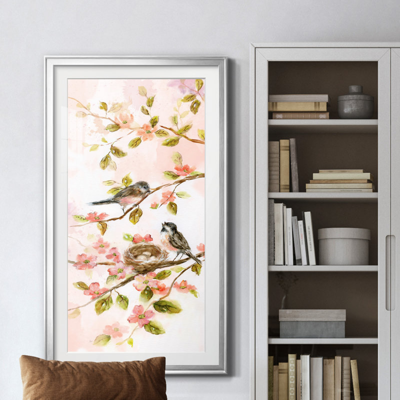 Blush Birds II - peinture encadrée, Argent, H 10,5 po x l 18,5 po x P 1,5 po
