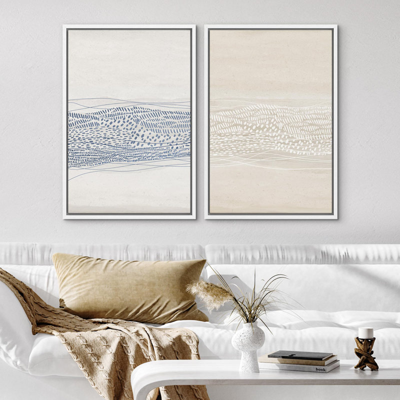 " Tranquil Patterns On Serene Abstract " 2 - Pieces on Canvas, White Framed, 36'' H x 24'' W