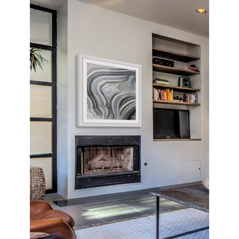 Valley of Waves White Framed Abstract Canvas Print, 18" x 18"
