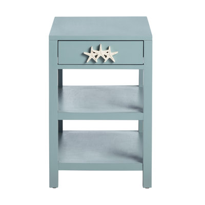 1 Drawer, 2 Shelf Turquoise Blue Coastal Accent End Table