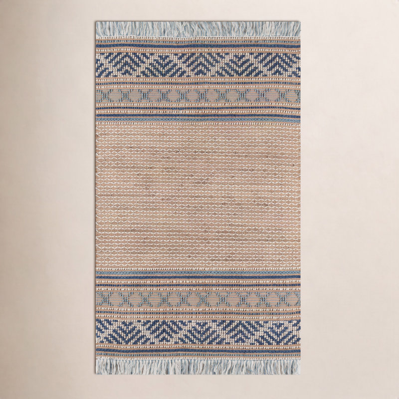 Esme Geometric Area Rug in Beige/Blue, Rectangle 8' x 10'
