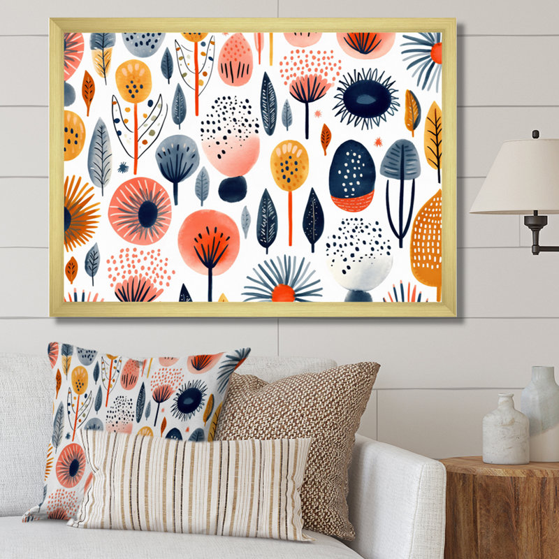 «Blue Coral Scandinave Floral Elegance II», reproduction sur toile, H 34 po x l 44 po x P 1,5 po, Encadrement doré