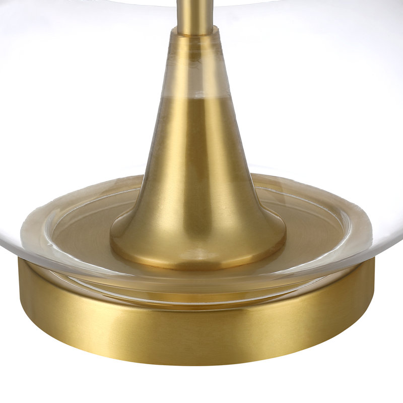 Glass Table Lamp With Brass Base And White Drum Shade