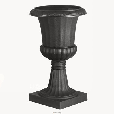 Set of 2 Plastic Urn Planters, 15.8x26.4 Inch Black Classic Flower Pots for Indoor and Outdoor