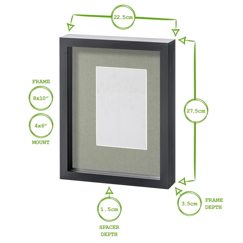 Nicola Spring - 8" x 10" White 3D Box Photo Frames - 4" x 6" Mount - Black