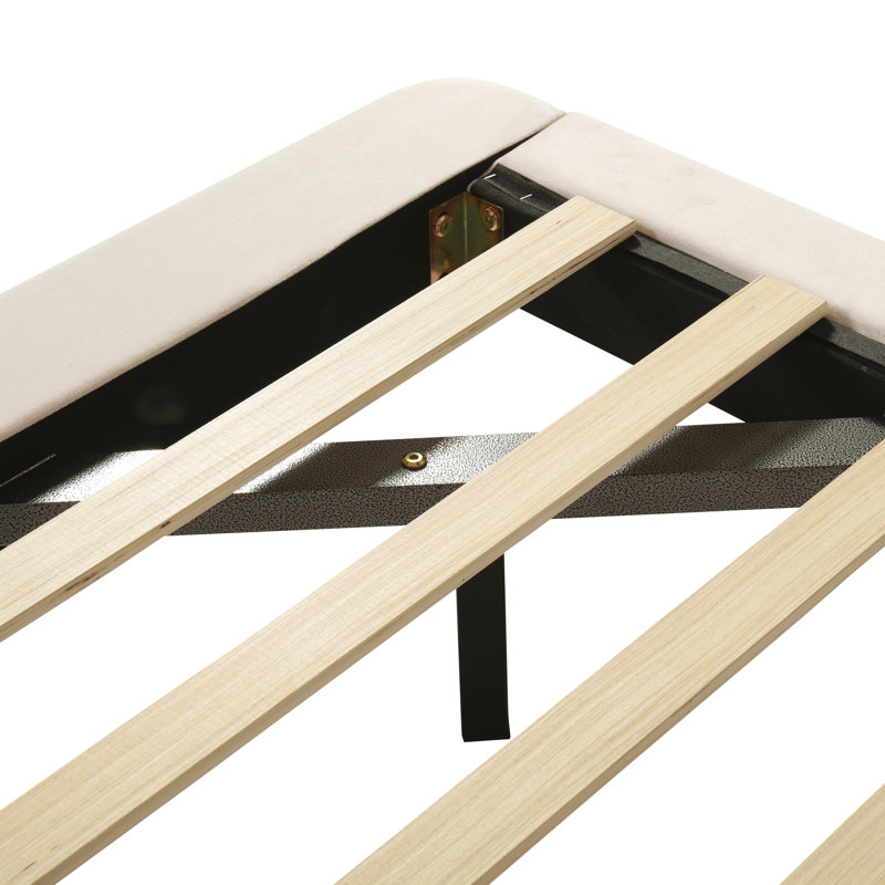 Lit plateforme tapissier avec dossier confortable et ports USB intégrés, Grand, Beige
