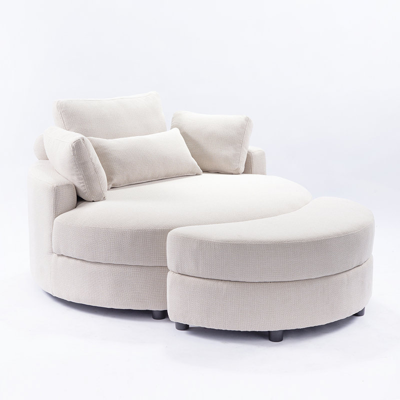 Dashton Upholstered Barrel Chair with Ottoman, Beige Linen