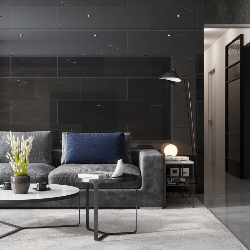 Grandis 12 x 24 Eastern Black Marble Tile (10 Sq Ft/Case) - 5 Pack, Nero poli