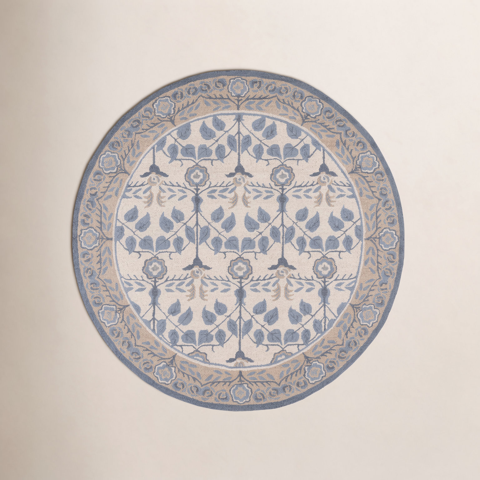 Hand-Tufted Wool Floral Outdoor Rug, Round 6'