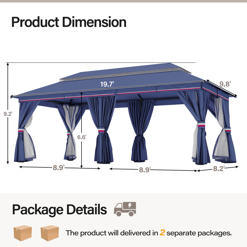 Classic Blue 10'x10' Iron Frame Patio Gazebo with Mosquito Netting