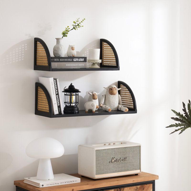 2 Piece Wood Floating Shelf, Black, 63 cm