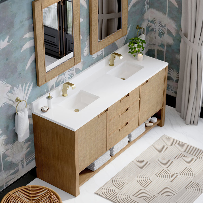 Solene 72'' Double Bathroom Vanity with Top, White Zeus, Single Hole