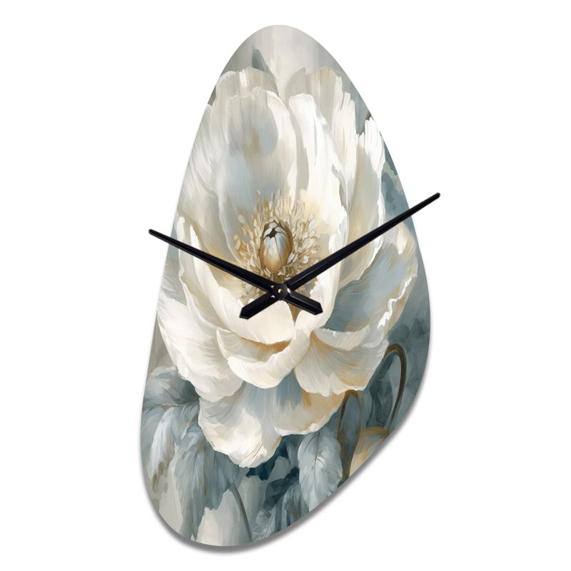 Horloge murale asymétrique blanche, pivoines blanches et symphonie I, Moyenne