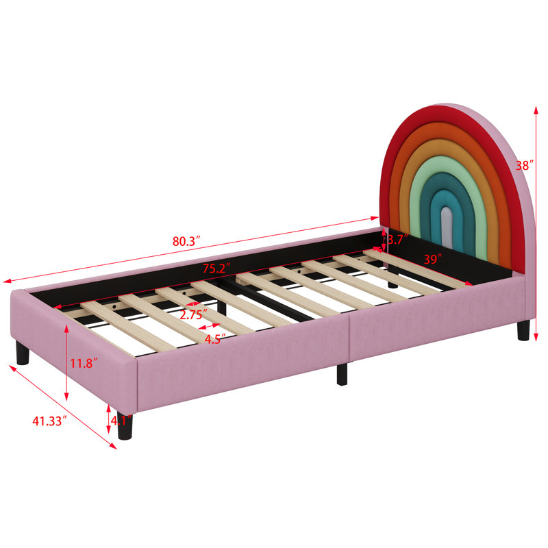 Rainbow Design Upholstered Platform Bed Cute Style Princess Bed