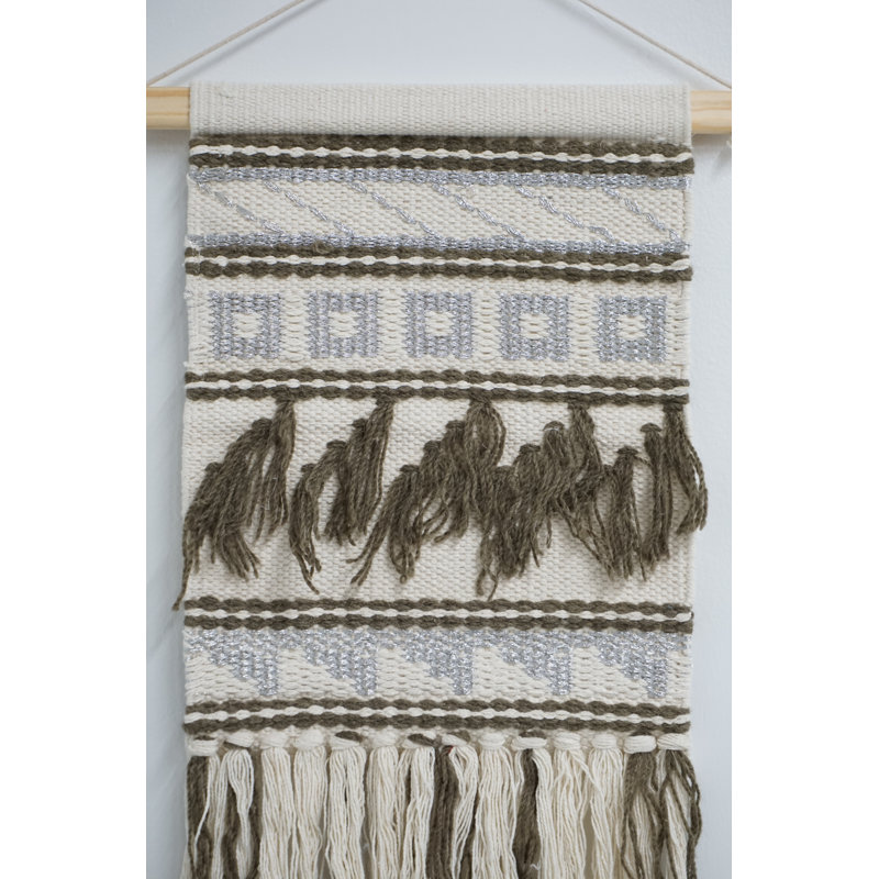 Applique murale en laine et coton macramé avec tringle incluse