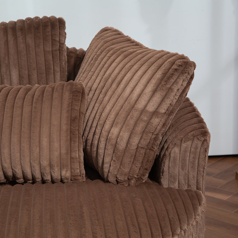 Fauteuil demi-tonneau surdimensionné avec housse, Fausse fourrure brune