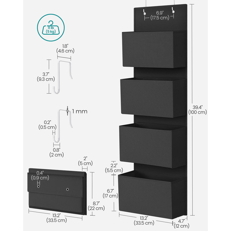 33.5x12x100cm Fabric Hanging Organiser, Black