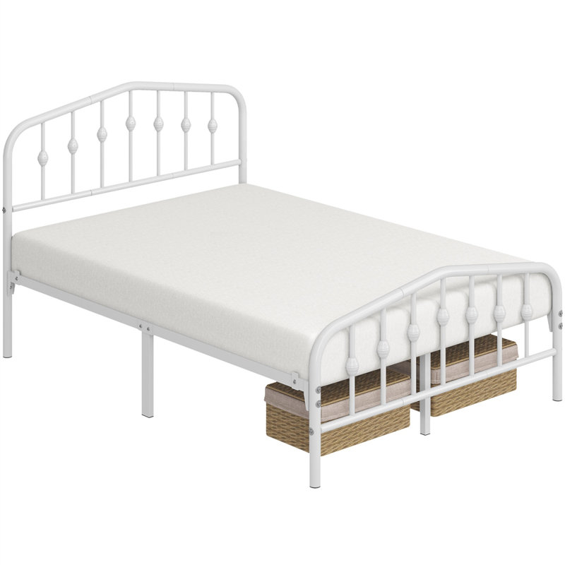 Metal Bed with Arched Headboard and Footboard, Double (4'6), White