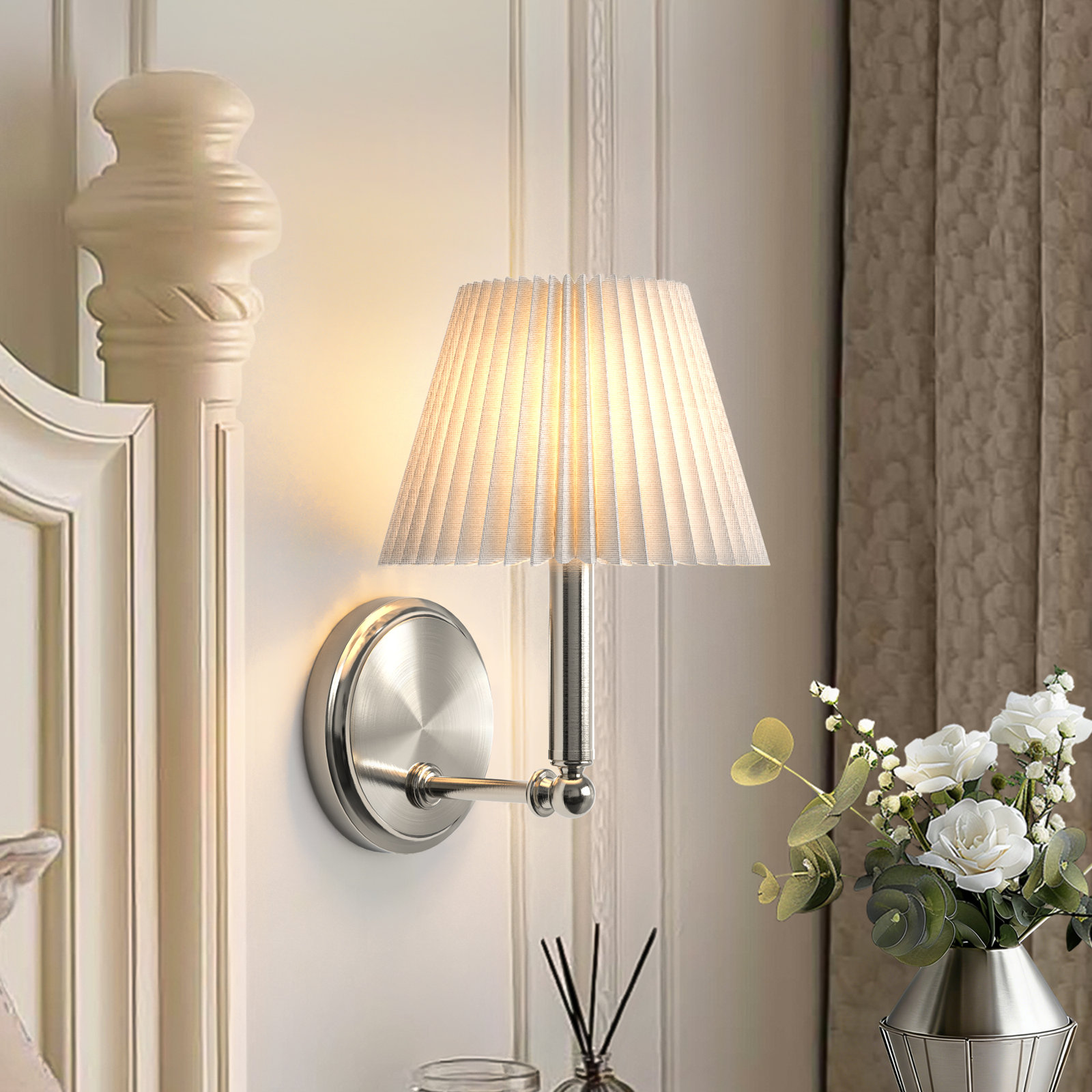 Single Light Dimmable Armed Sconce, Polished Nickel