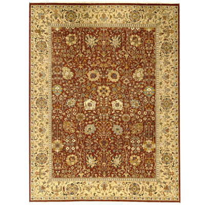 Hand Knotted Area Rug in Red And Gold