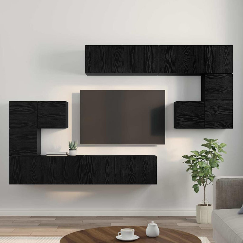 TV Cabinet Set Wall-Mounted 8 Pcs, Black Oak