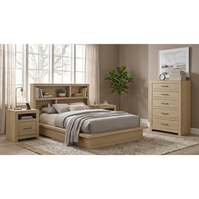 Ensemble de chambre à coucher Westbrook en chêne clair, 4 pièces, lit queen