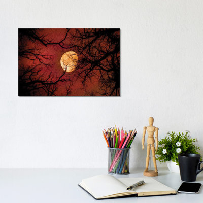 Red Moon Midnight Sun by Nik Rave - Wrapped Canvas Painting