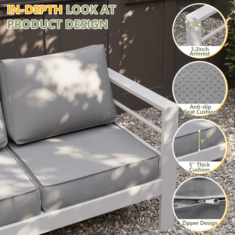Outdoor Aluminum Loveseat, Light Gray, White