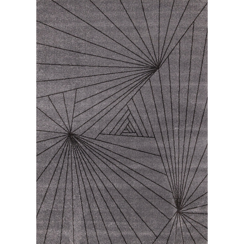 Maya Grey Black Intersecting Lines Area Rug, Rectangle 5'3" x 7'7"