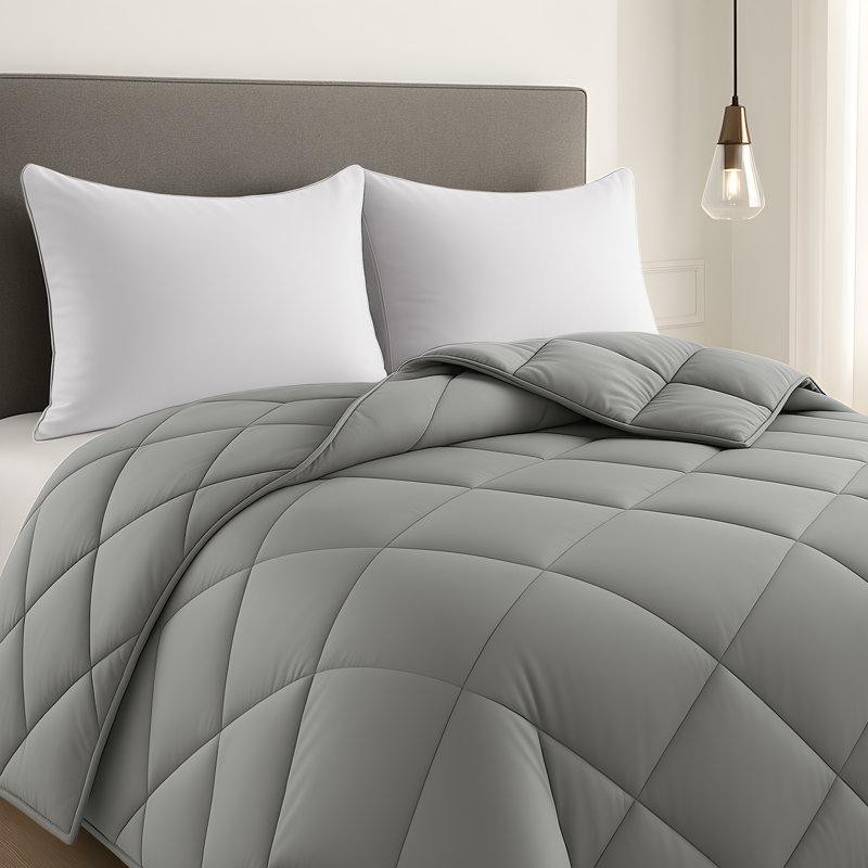 Lux Decor All Season Polyester Solid Lightweight Down Alternative Comforter, Grey, King Comforter
