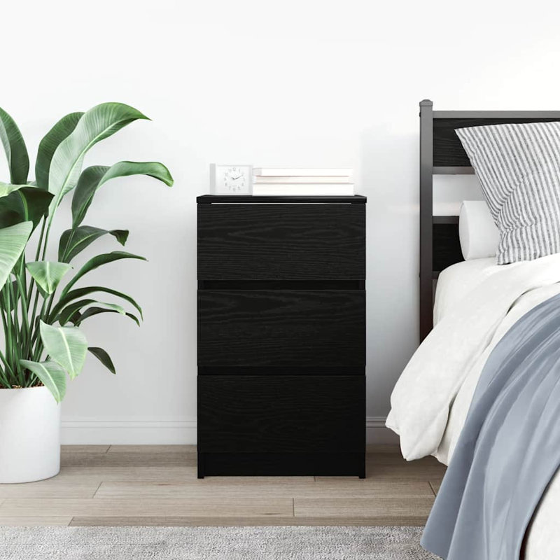 Bedside Cabinet With 3 Drawers 39X35x65 Cm, Black
