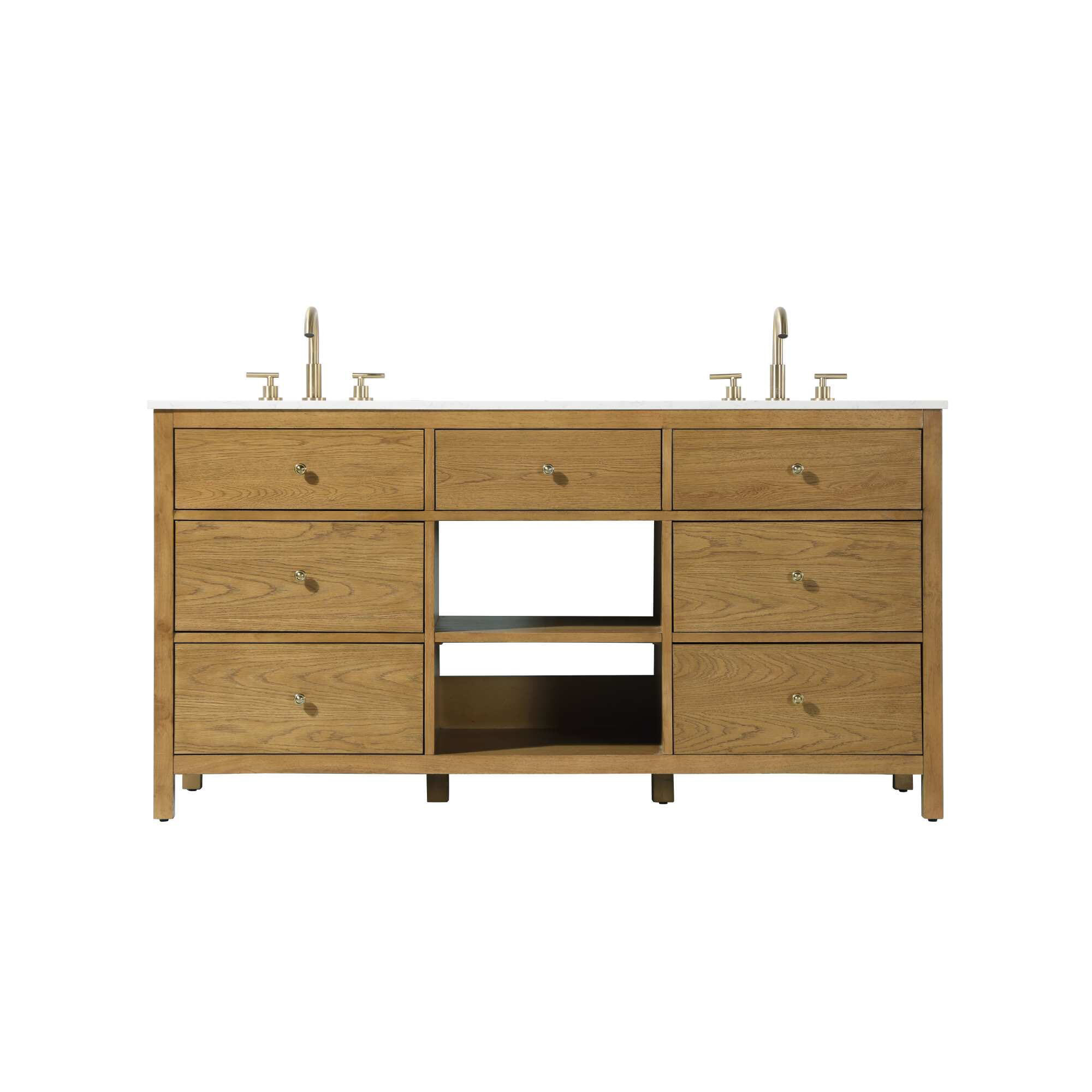 Double Bathroom Vanity, Honey Teak/Gold, 60"